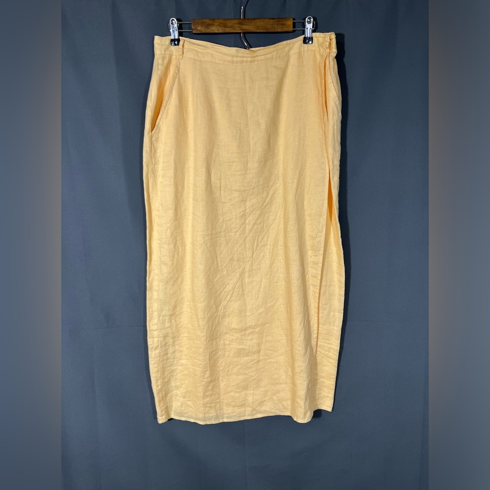 Doncaster Vintage 100% Linen Faux Wrap Yellow Maxi Skirt Size 16